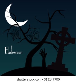 Colored halloween background with text and a graveyard