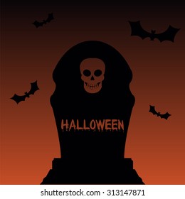 Colored halloween background with text and a graveyard