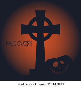 Colored halloween background with text and a graveyard
