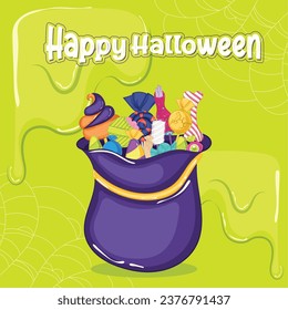 Colored halloween candies bag Happy halloween Vector illustration
