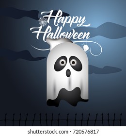 Colored halloween card with a ghost, Vector illustration