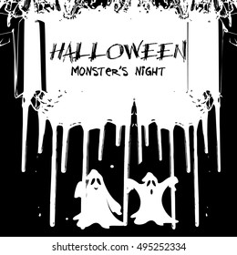 Colored halloween card with ghosts , Vector illustration