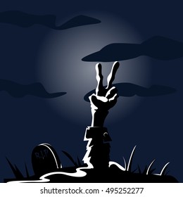 Colored halloween card with a hand zombie, Vector illustration
