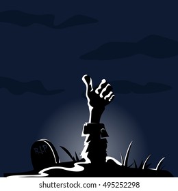 Colored halloween card with a hand zombie, Vector illustration