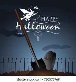 Colored halloween card with a tomb, Vector illustration