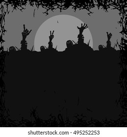 Colored halloween card with zombie hands, Vector illustration