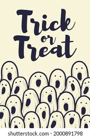 Colored halloween party invitation, banner, poster or postcard with scary horrible ghost and spirit illustrations for october holiday design
