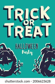 Colored halloween party invitation, banner, poster or postcard with scary horrible pumpkin illustrations for october holiday design