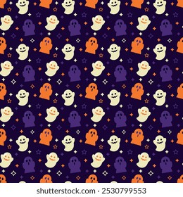 Colored Halloween pattern with ghost. Vector illustration.