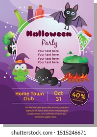colored halloween poster with cartoon halloween item vector illustration