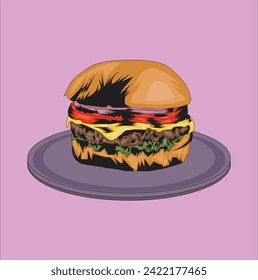 colored hamburger food vector illustration