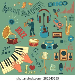 Colored hand draw music icon set, excellent vector illustration, EPS 10