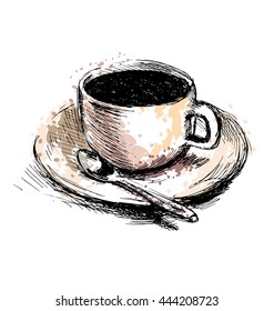 Colored hand drawing coffee cup. Vector illustration