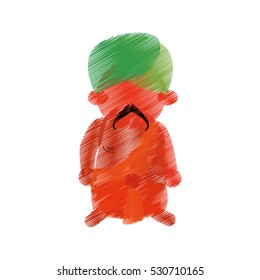 colored hand drawing indian man mustache turban vector illustration eps 10
