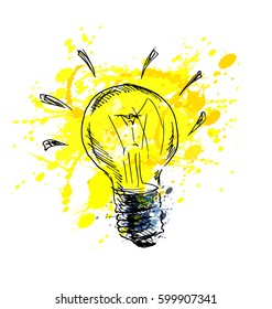Colored hand drawing light bulb. Vector illustration