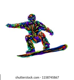 Colored hand drawing sketch snowboarder  Vector illustration snowboard design art