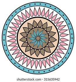 Colored hand drawing zentangle mandala element on white background