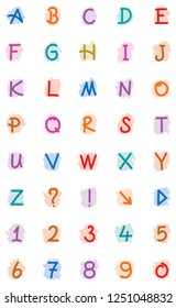 colored hand drawn alphabet and numbers illustration vector