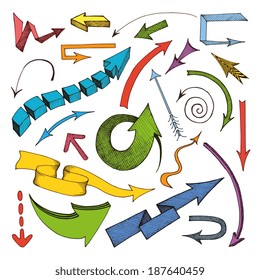 Colored hand drawn arrows icons set flat isolated vector illustration