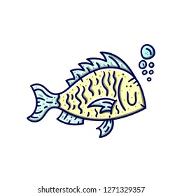 Colored hand drawn cute fish cliaprt. Vector illustration