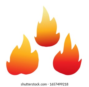 Colored Hand drawn doodle fire, flame. Simple thick black line. Best for design of nature and children's coloring book. camping and hiking concept. Vector illustration isolated on white.