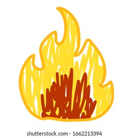 Colored Hand drawn fire, flame. Simple lines. Best for design of nature and travelling. camping and hiking concept. Vector illustration isolated on white.