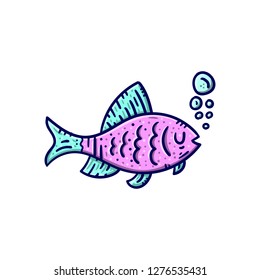Colored hand drawn funny fish cliaprt. Vector illustration