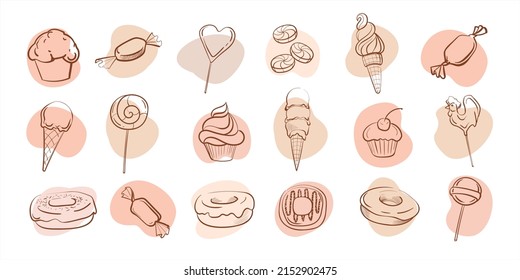 colored hand drawn icon set ice cream and candys on the white background