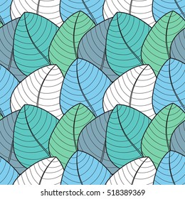 Colored hand drawn leaves seamless pattern