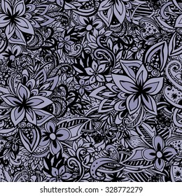 Colored hand drawn lined pattern with many details. Laced vector pattern. Zentangle. Seamless
