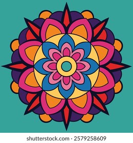 colored hand drawn mandala silhouette vector illustration