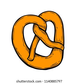 Colored Hand drawn Pastries, bagels. Thin pencil artistic outline. Vintage ink flat, engraved mill doodle sketches. Isolated