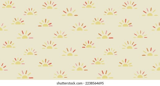 Colored hand drawn suns. Girlish or childish pattern for wallpaper or notebooks. Seamless print for surfaces, packaging, pillows, textiles, wallpapers, notebooks.