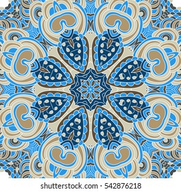 Colored hand drawn vector lined pattern. Blue and grey abstract pattern.