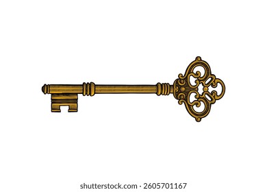 colored hand drawn vintage key illustration