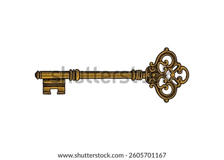 colored hand drawn vintage key illustration
