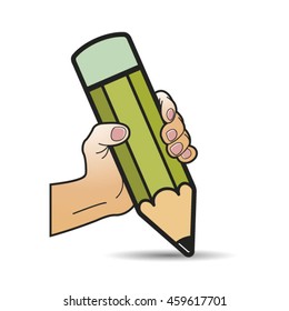 colored hand holding huge pencil-vector drawing