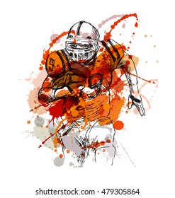 Colored hand sketch of american football player. Vector illustration