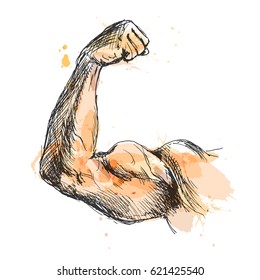 Colored hand sketch biceps. Vector illustration
