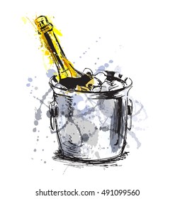 Colored hand sketch champagne. Vector illustration