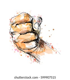 Colored hand sketch clenched hand. Vector illustration
