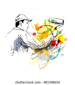 Colored hand sketch decorator. Vector illustration
