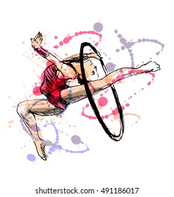 Colored hand sketch gymnast. Vector illustration