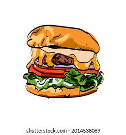 Colored hand sketch hamburger. Vector illustration

