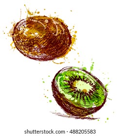 Colored hand sketch kiwi. Vector illustration