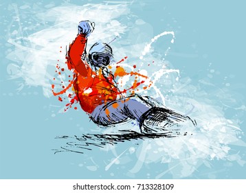 Colored hand sketch snowboarder on a grunge background. Vector illustration