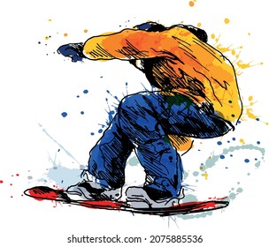 Colored hand sketch snowboarder. Vector illustration.