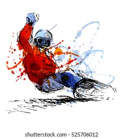 Colored hand sketch snowboarder. Vector illustration