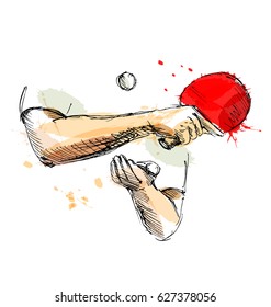 Colored hand sketch hand table tennis player. Vector illustration