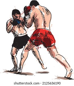 Colored hand sketch of two boxers. Vector illustration.